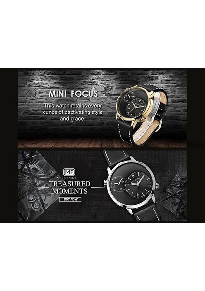 Mini Odak MF0035G Iki Zaman Bölgeleri Ekran Erkekler Izle Deri Kayış Quart (Yurt Dışından)