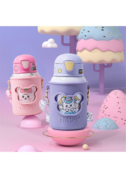 450ML Silikon Kılıf Termos Kupası Saman Portatif Portatif Messenger Termos Kupası Olan Çocuklar Için Uygun Ayı Desenli (Yurt Dışından) indirimleri