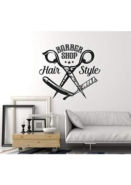 Kuaförlük Makas Duvar Sticker Saç Güzellik Salonu Duvar Çıkartması Kendinden Yapışkanlı Kozmetik Pvc Duvar Kağıdı 42X45 cm Siyah (Yurt Dışından)