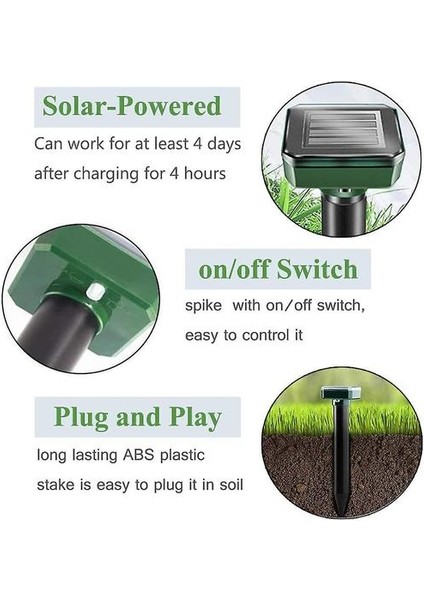 Solar Sonic Köstebek Kovucu, 4 Paket, Dış Mekan Için Ultrasonik Güneş Enerjili Kovucu, Köstebek Kovucu Yılan Kemirgen Gopher Spike Chaser Haşere Kontrolü (Yurt Dışından)