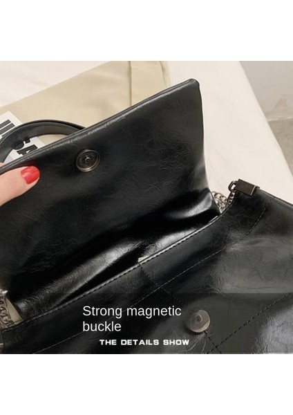 Moda Yumuşak Pu Deri Araba Dikişli Küçük Kare Çanta, Kadın Omuz Crossbody Zinciri Küçük Çanta (Yurt Dışından)