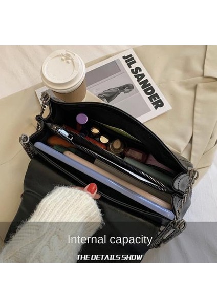 Moda Yumuşak Pu Deri Araba Dikişli Küçük Kare Çanta, Kadın Omuz Crossbody Zinciri Küçük Çanta (Yurt Dışından)