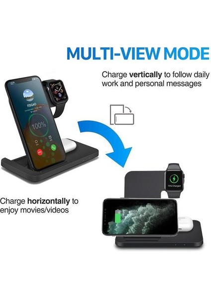 Siyah Kablosuz Şarj Cihazı iPhone 12 11 Xs Xr x Samsung S21 S20 3 In 1 Içinde Apple Izle Için Şarj Istasyonu 6 5 4 Pro (Yurt Dışından)