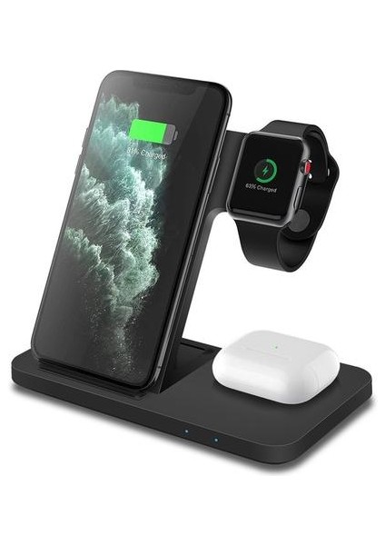 Siyah Kablosuz Şarj Cihazı iPhone 12 11 Xs Xr x Samsung S21 S20 3 In 1 Içinde Apple Izle Için Şarj Istasyonu 6 5 4 Pro (Yurt Dışından)