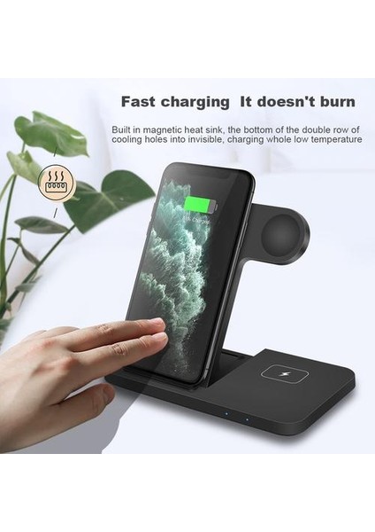 Siyah Kablosuz Şarj Cihazı iPhone 12 11 Xs Xr x Samsung S21 S20 3 In 1 Içinde Apple Izle Için Şarj Istasyonu 6 5 4 Pro (Yurt Dışından)