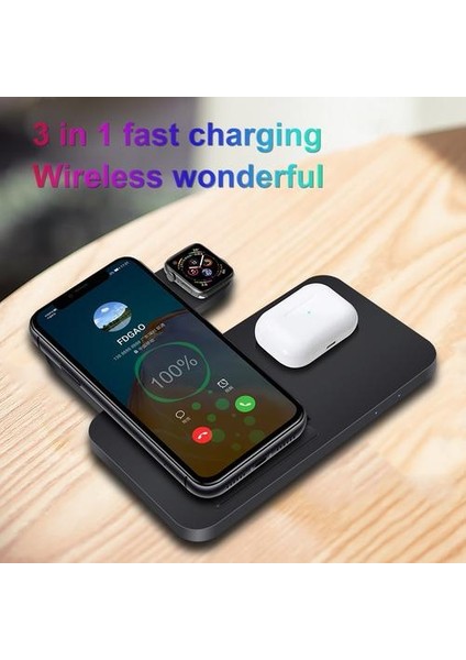 Siyah Kablosuz Şarj Cihazı iPhone 12 11 Xs Xr x Samsung S21 S20 3 In 1 Içinde Apple Izle Için Şarj Istasyonu 6 5 4 Pro (Yurt Dışından)