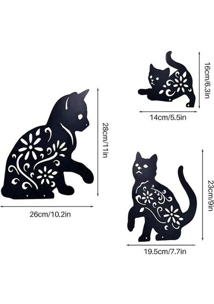 Cat Yard Art Garden Decorative Metal Statues, 3 Pieces Cat Hollow Out Silhouette Animal Shape Stake Decorations, Black (Yurt Dışından) fiyatları