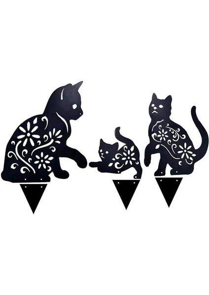 Cat Yard Art Garden Decorative Metal Statues, 3 Pieces Cat Hollow Out Silhouette Animal Shape Stake Decorations, Black (Yurt Dışından) modelleri