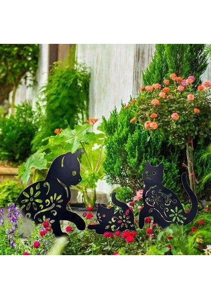 Cat Yard Art Garden Decorative Metal Statues, 3 Pieces Cat Hollow Out Silhouette Animal Shape Stake Decorations, Black (Yurt Dışından) fırsatları