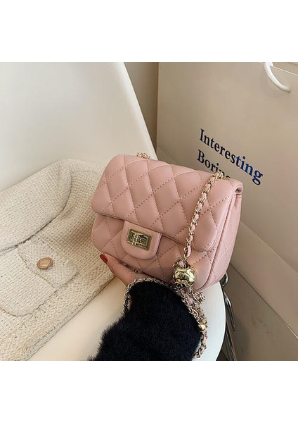 Xiaoxiangfeng Küçük Altın Top Çanta Rhombus Zincir Çantası, Şık Kadınlar Tek Omuzlu Messenger Çantası (Yurt Dışından)