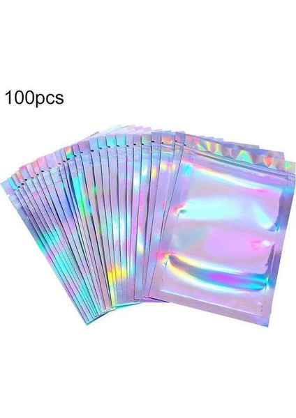 (10X15 Cm) 100 Adet 4 Boyutları Düz Kozmetik Çantası Bir Yan Temizle Holografik Mini Alüminyum Folyo Zip Kilit Çanta Kalın (Yurt Dışından)