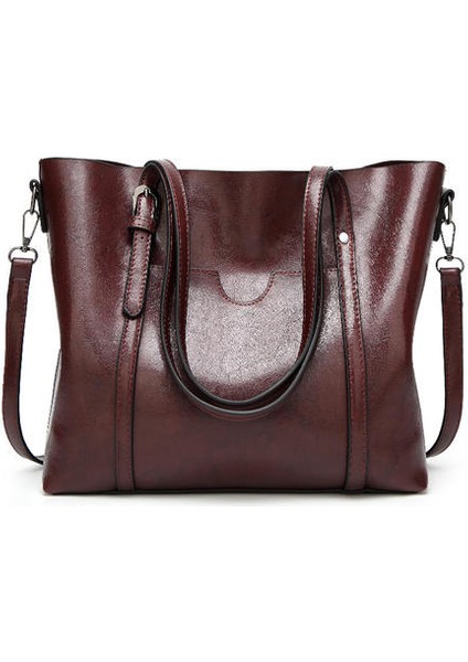 Kadın Omuz Crossbody Çantası, Yağ Mumlu Deri Büyük Kapasiteli Tote (Yurt Dışından)