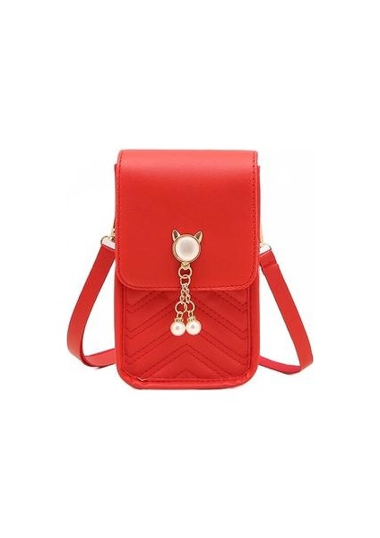 Cat Head Pearl Doku Cep Telefon Torbası, Messenger Çanta Kadın Çanta Omuz Çantası (Yurt Dışından)