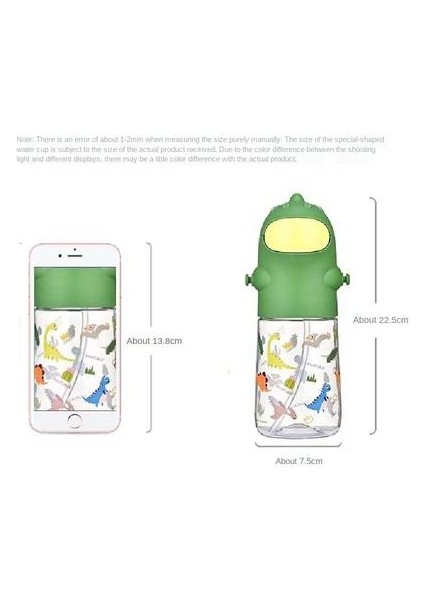 560ML Küçük Bika Karikatür Dinozor Desenli Çocuk Su Şişesi Yaz Için Uygun Okul Su Şişesi Için Uygun Taşınabilir Sızıntılı Sızıntıya Uygun (Yurt Dışından)