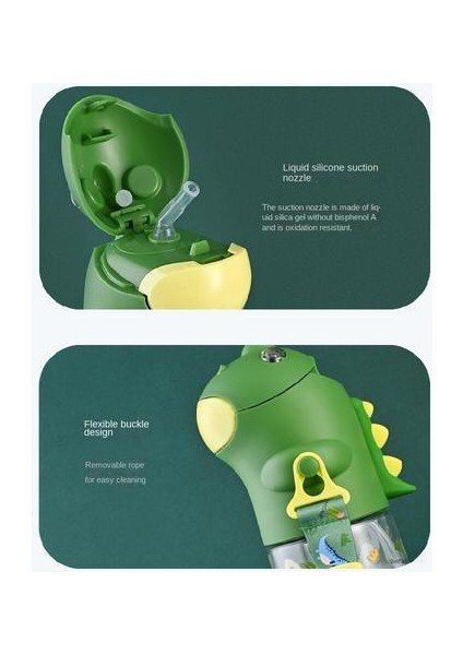 560ML Küçük Bika Karikatür Dinozor Desenli Çocuk Su Şişesi Yaz Için Uygun Okul Su Şişesi Için Uygun Taşınabilir Sızıntılı Sızıntıya Uygun (Yurt Dışından)