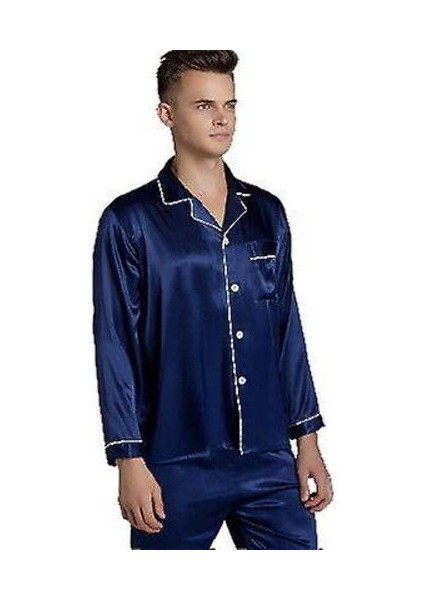 Erkekler Artı Boyutu Bahar ve Yaz Pijama, Uzun Kollu Gevşek Ipek Pijama, Ince Ev Teknolojisi (L) (Yurt Dışından)