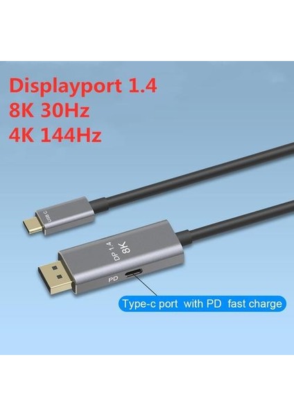 Gri USB C Için Displayport 1.4 8k Kablosu USB C Pd 8 K @ 60HZ 4K @ 144HZ Thunderbolt 3 - MacBook Pro 2019 2020 Dell Xps Için Displayport | (Yurt Dışından)