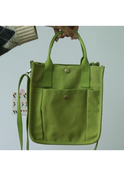 Moda Çok Cepli Tuval Küçük Kare Çanta, Edebi Küçük Taze Tek Omuzlu Messenger El Çantası (Yurt Dışından)