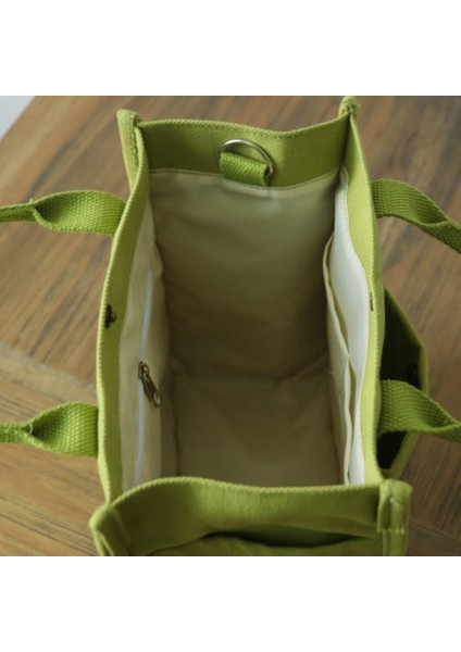 Moda Çok Cepli Tuval Küçük Kare Çanta, Edebi Küçük Taze Tek Omuzlu Messenger El Çantası (Yurt Dışından)
