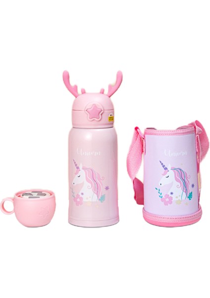 600ML316 Paslanmaz Çelik Içme Fincanı, Boynuz Desenli Çocuklar Için Uygun Samanlı Içme Fincanı (Yurt Dışından)