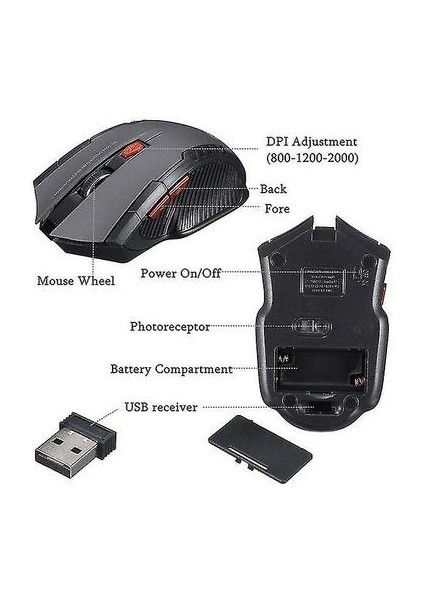 USB Alıcılı 2.4 Ghz Kablosuz Fare Gamer 2000 Dpi Bilgisayar Pc Dizüstü Bilgisayar Faresi, Siyah (Yurt Dışından)