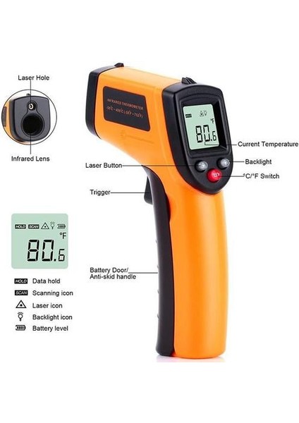 Mutfak Termometresi, Temassız Lazer Kızılötesi Termometre -50°c - 400°C Pişirme Endüstrisi Için Arkadan Aydınlatmalı LCD Ekran (Yurt Dışından)