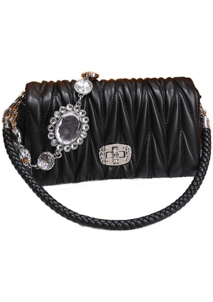 Küçük Koku Rhinestone Zinciri Pileli Çanta, Kristal Moda Crossbody Under Emfed Çanta (Yurt Dışından)
