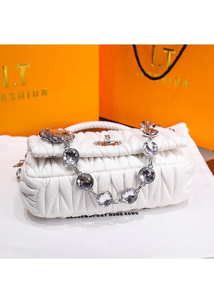 Küçük Koku Rhinestone Zinciri Pileli Çanta, Kristal Moda Crossbody Under Emfed Çanta (Yurt Dışından)