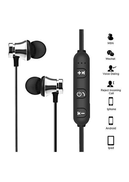 2 Adet Manyetik Bluetooth 4.2 Kulaklık Spor Koşu Kablosuz Boyun Bandı Kulaklık Mikrofonlu Kulaklık Stereo Müzik Android Için Siyah (Yurt Dışından)
