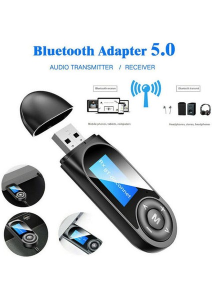 2 In1 Bluetooth 5.0 Ses Verici Alıcı LCD USB Adaptörü Tv Pc Araba Aux Için (Yurt Dışından)