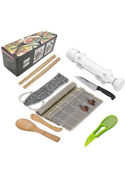 Suşi Yapma Seti, Bambu Paspaslı Hepsi Bir Arada Suşi Bazuka Yapımcısı, Bambu Yemek Çubukları, Avokado Dilimleyici, Kürek, Yayıcı, Suşi Bıçağı, Yemek Çubukları Tutucu (Yurt Dışından)
