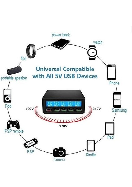 Hızlı Şarj Cihazı Taşınabilir Çok 5 Port USB LCD Ekran 50 W Fast Carregador iPhone Xiaomi Huawei Güç Bankası Için | Cep Telefonu Şarj (Yurt Dışından)