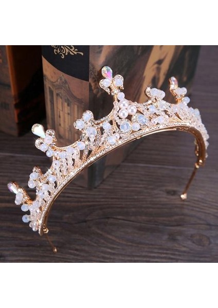Lüks Barok Altın Saç Takı Simüle Inci Kristal Tiaras ve Taçlar Kafa Düğün Gelin Saç Aksesuarları (Yurt Dışından)