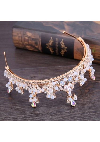 Lüks Barok Altın Saç Takı Simüle Inci Kristal Tiaras ve Taçlar Kafa Düğün Gelin Saç Aksesuarları (Yurt Dışından)