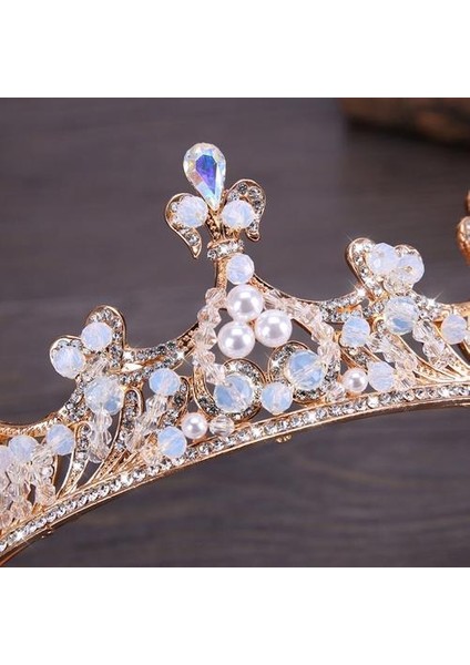 Lüks Barok Altın Saç Takı Simüle Inci Kristal Tiaras ve Taçlar Kafa Düğün Gelin Saç Aksesuarları (Yurt Dışından)