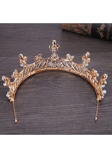 Lüks Barok Altın Saç Takı Simüle Inci Kristal Tiaras ve Taçlar Kafa Düğün Gelin Saç Aksesuarları (Yurt Dışından)