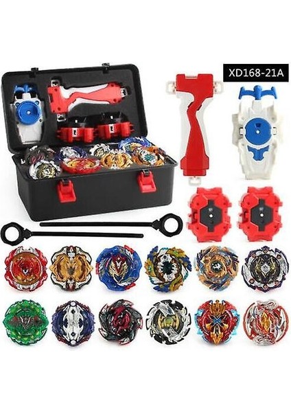 12X Beyblade Patlama Iplik Tops Set Iplik ile Kavrama Başlatıcı + Köpük Saklama Kılıfı (12 Adet) (Yurt Dışından)