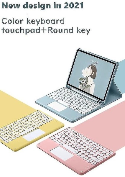 Ipad Pro 12.9 Inç Ayrılabilir Dokunmatik Bluetooth Yuvarlak Tuş Klavye Kılıfı (Yurt Dışından)