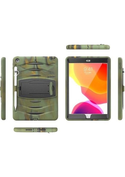 Apple Ipad 10.2 (2019) Için Sert Tpu + Silikon Kılıf, Kickstand ve Kamuflaj Kalem Tutucu (Yurt Dışından)