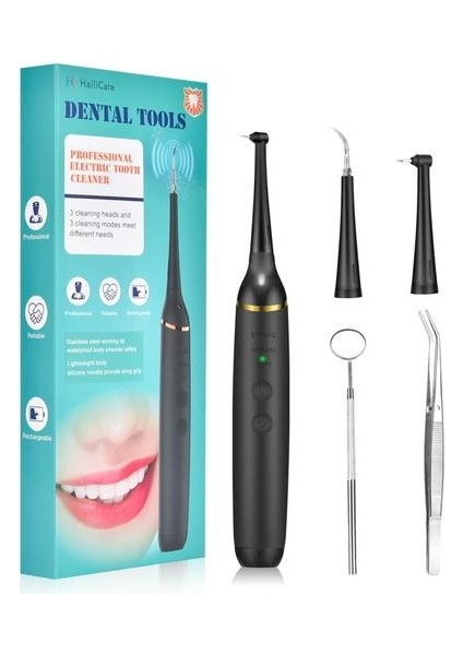 Elektrikli Sonic Diş Scaler Diş Kiti Diş Hesapları Tartar Remover Araçları Temizleyici Oral Bakım (Siyah) (Yurt Dışından)