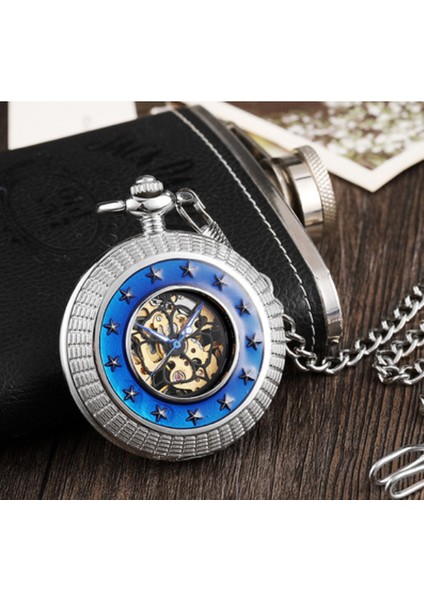 Benzersiz Gümüş Mekanik Cebi Adam Exquisite Star Oyma Dial Tasarım Steampunk Zincir Saati Hediye Seti | Cep ve Amp;izler (Yurt Dışından) indirimleri