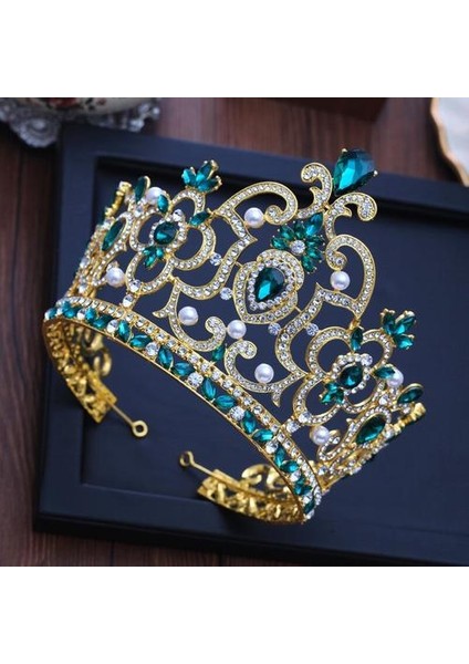 cc Büyük Tiaras ve Kronlar Hairbands Nişan Düğün Saç Aksesuarları Gelin Kraliçe Takı Yeşil Cz Lüks Pageant Için (Yurt Dışından)