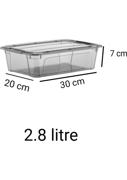 Foly Life 8 Adet 2,8 Litre Royal Box Antrasit Kilitli Kapak Erzak ve Saklama Kabı