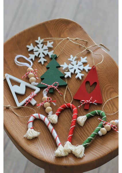 Yılbaşı Çam Ağacı Süsü, Baston Şeker ,Kar Tanesi Ahşap Dekoratif Ürünler