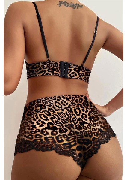 Çeyiz Dolabı Kadın Leopar Desenli Dantelli Dekoteli Mini Seksi Gecelik 78501