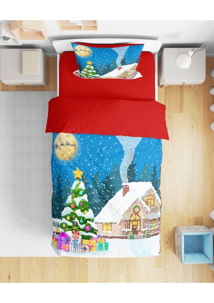 Erays Home Erayshome Yılbaşı Christmas 3D Dijital Baskılı Tek Kişilik Nevresim Takımı