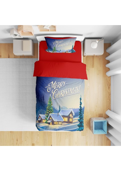 Erays Home Erayshome Yılbaşı Christmas 3D Dijital Baskılı Tek Kişilik (Çarşafsız) Nevresim Takımı
