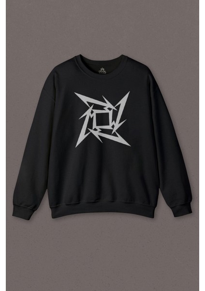 Metallica 4 Köşeli Logo Metal Baskılı Sweatshirt