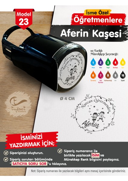 Isme Özel Öğretmenlere Aferin Kaşesi - Aferin Mühürü M23-T666