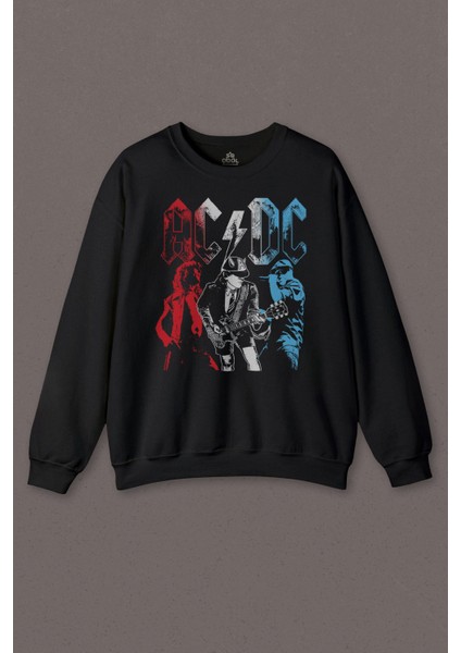 Ac Dc Kırmızı Bordo Gri Mavi Angus ve Malcolm Young Rock'n Roll Baskılı Sweatshirt